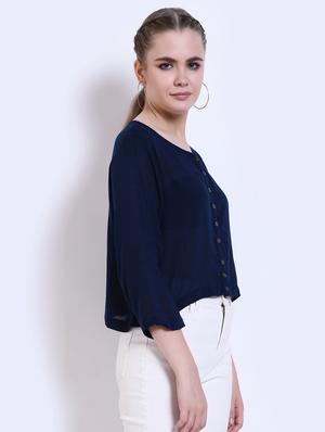 button up solid crop top - 16505118 - Standard Image - 2