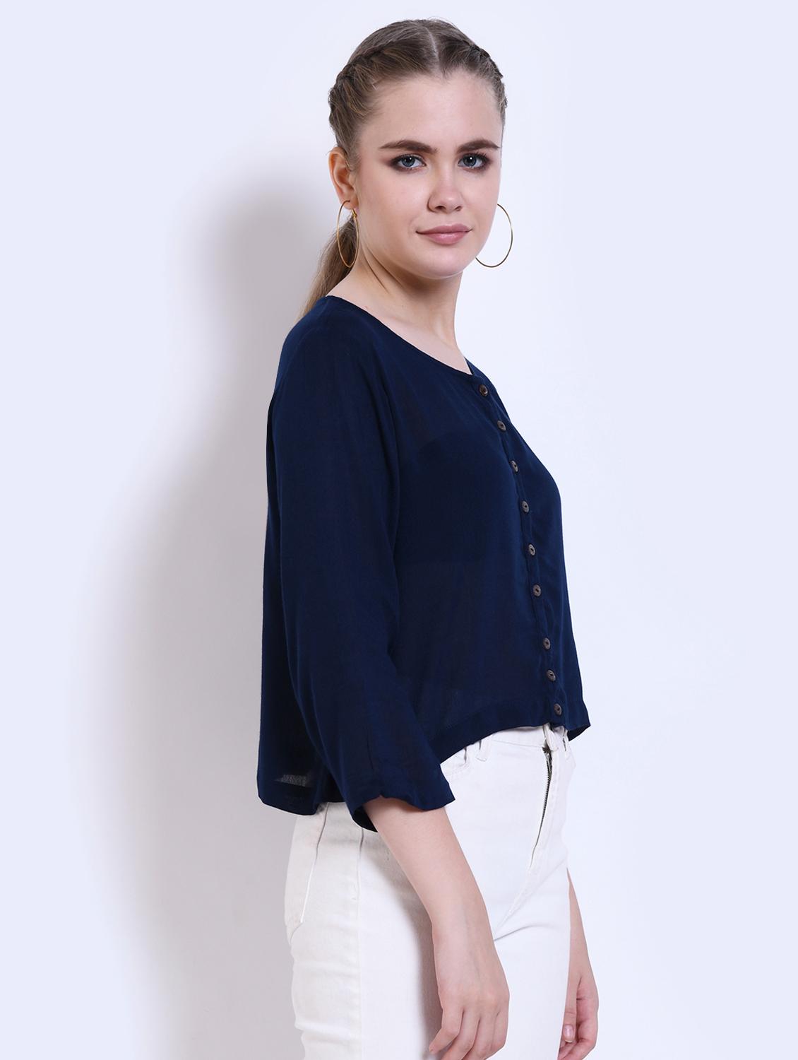button up solid crop top - 16505118 - Zoom Image - 2