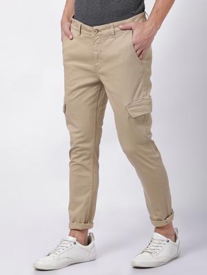 beige solid cargo trouser - 16505674 - Standard Image - 2