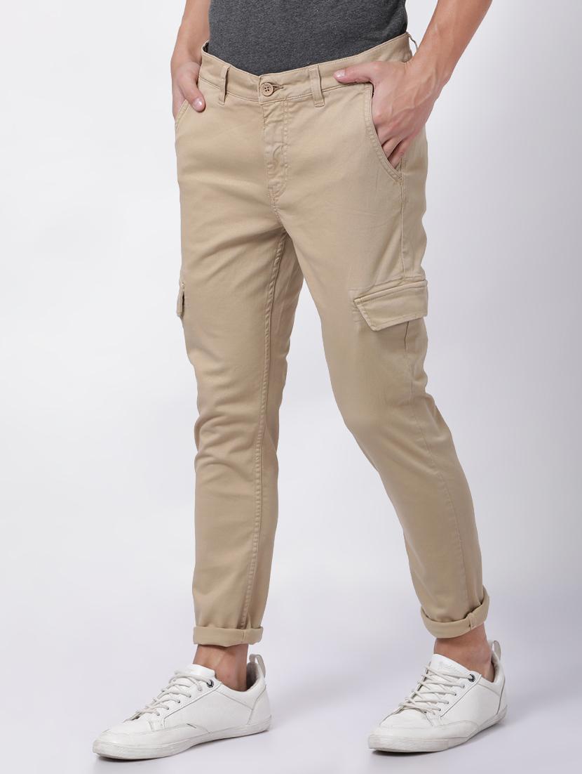 beige solid cargo trouser - 16505674 - Zoom Image - 2