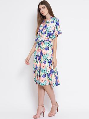 tie knot front button detail a-line dress - 16506783 - Standard Image - 2