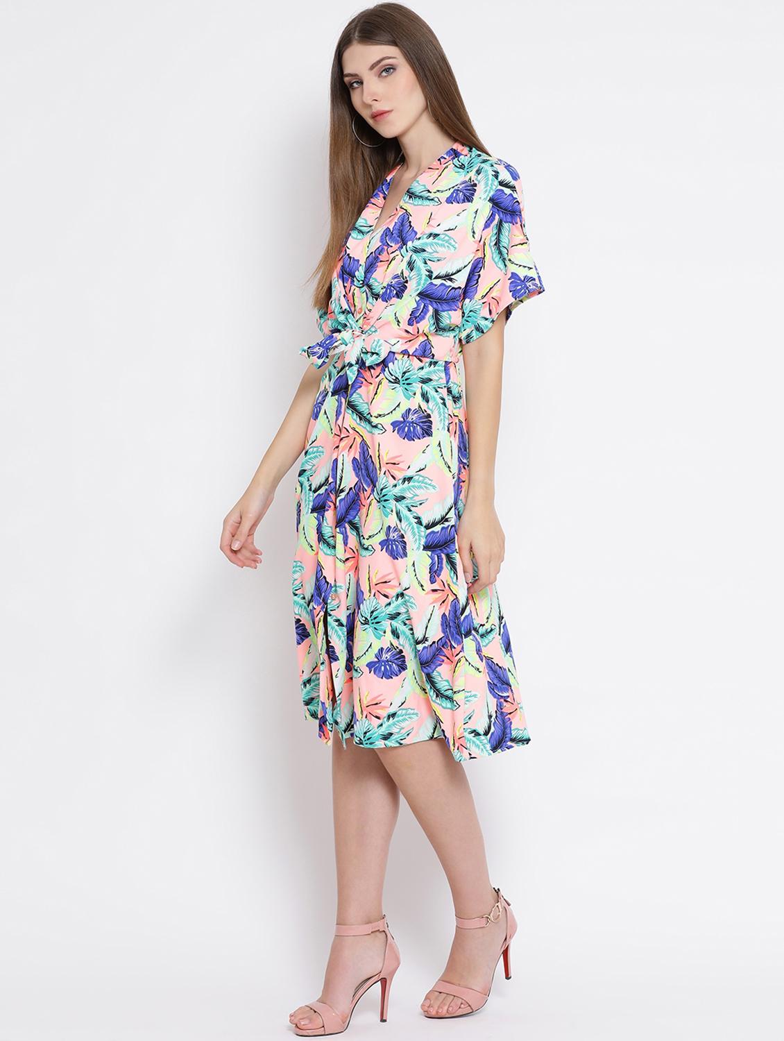 tie knot front button detail a-line dress - 16506783 - Zoom Image - 2