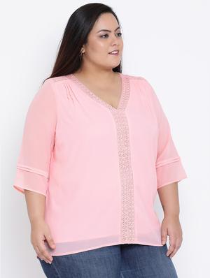 v neck lace insert plus top - 16506802 - Standard Image - 2