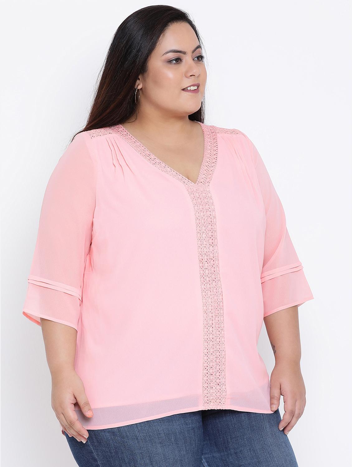 v neck lace insert plus top - 16506802 - Zoom Image - 2