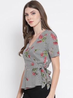 tie knot overlap neck floral top - 16506814 - Standard Image - 2