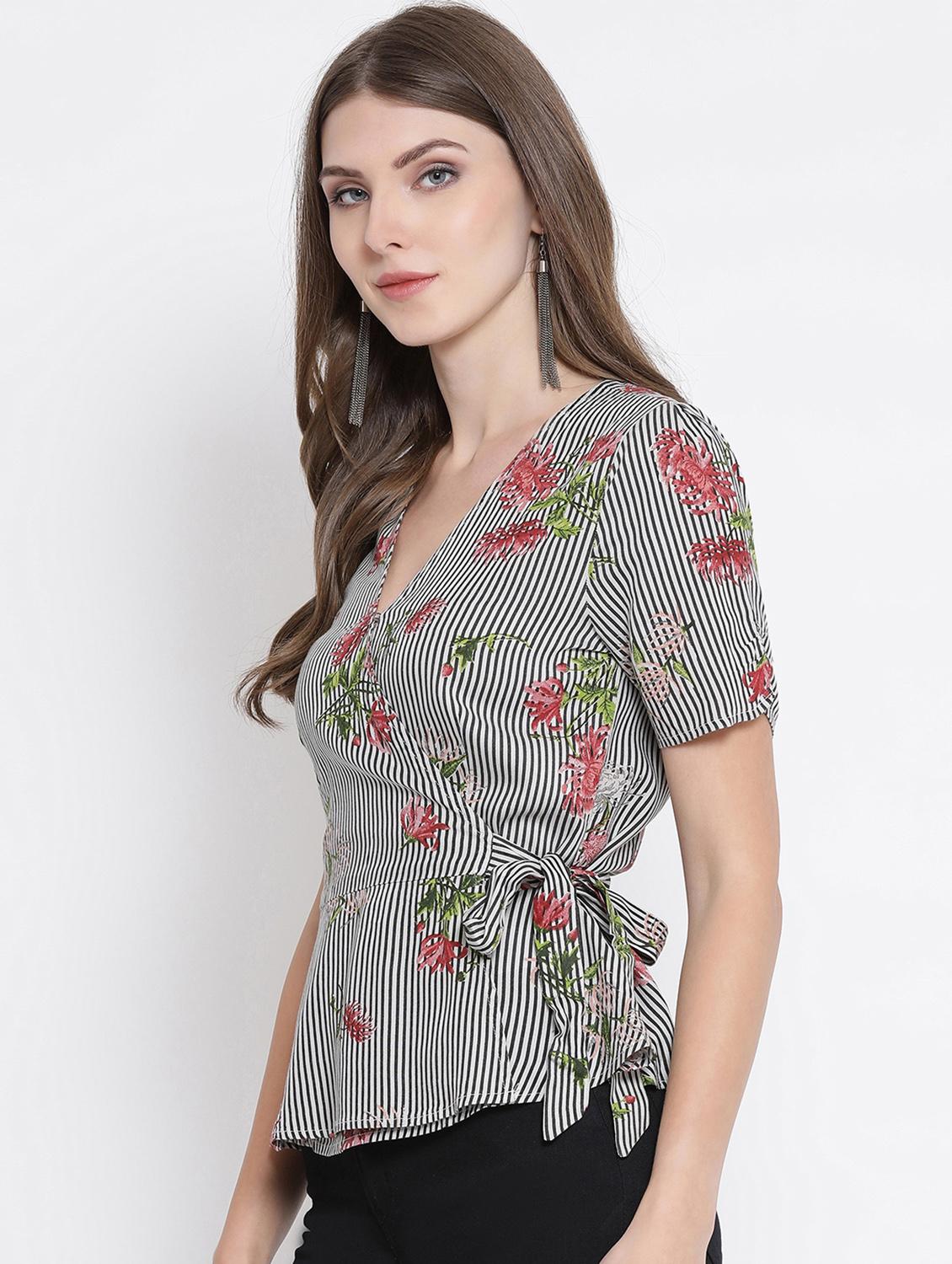 tie knot overlap neck floral top - 16506814 - Zoom Image - 2