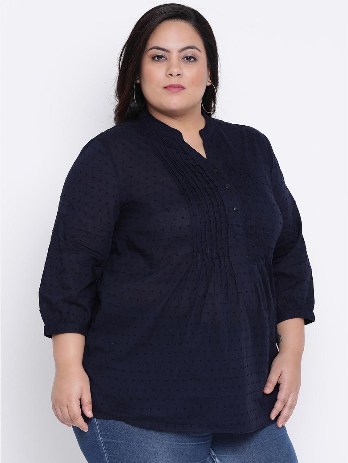mandarin neck pleated plus tunic - 16506842 - Zoom Image - 2