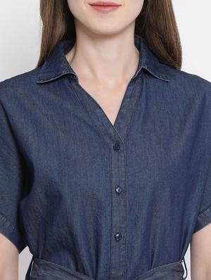 tie knot front denim tunic - 16506848 - Standard Image - 5