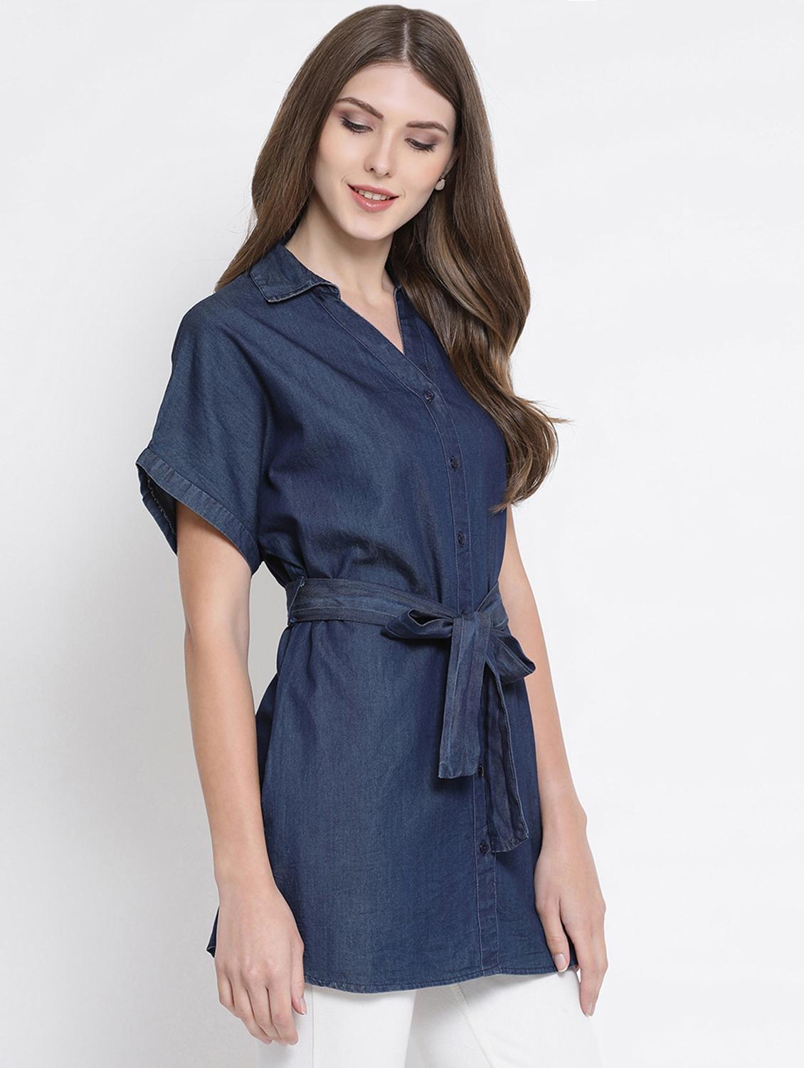 tie knot front denim tunic - 16506848 - Zoom Image - 2