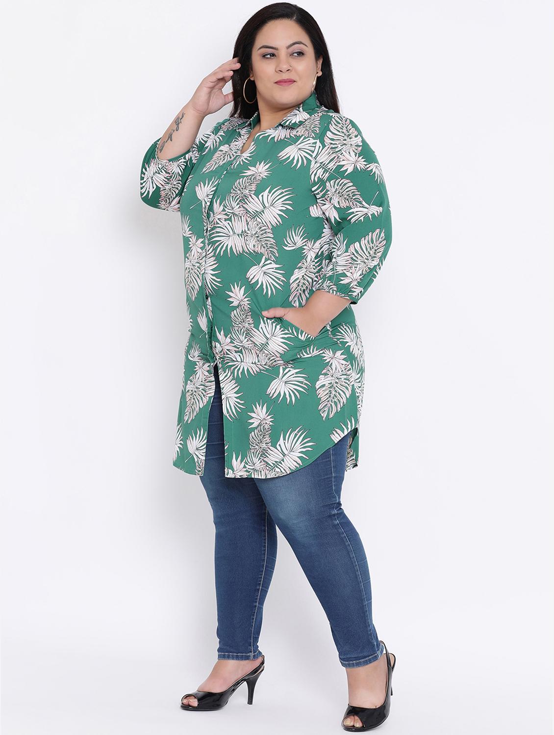 concealed placket curved hem plus shirt - 16506853 - Zoom Image - 2