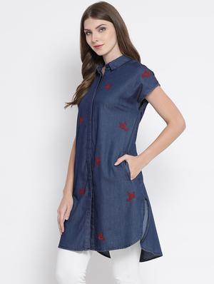 concealed placket embroidered tunic - 16506859 - Standard Image - 2