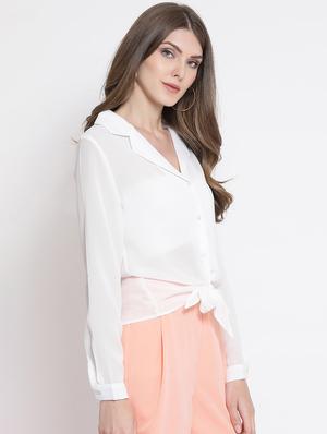 knotted hem solid shirt - 16506863 - Standard Image - 2