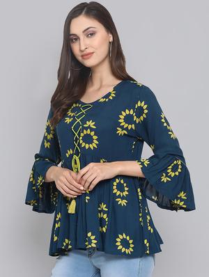 bell sleeved criss cross detail top - 16507281 - Standard Image - 2