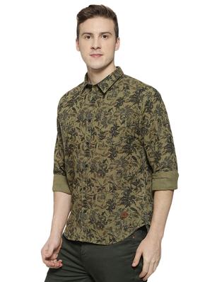 olive green floral print casual shirt - 16508636 - Standard Image - 2