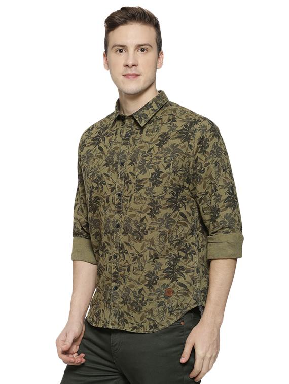 olive green floral print casual shirt - 16508636 - Zoom Image - 2
