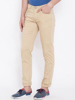 beige solid chinos - 16509369 - Standard Image - 2