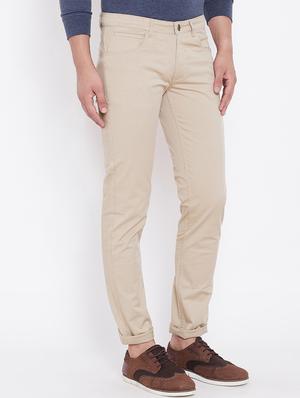 beige solid chinos - 16509371 - Standard Image - 2