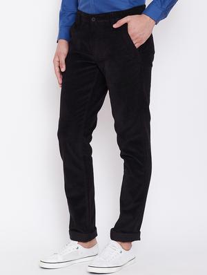 black solid corduroy casual trouser - 16509403 - Standard Image - 2