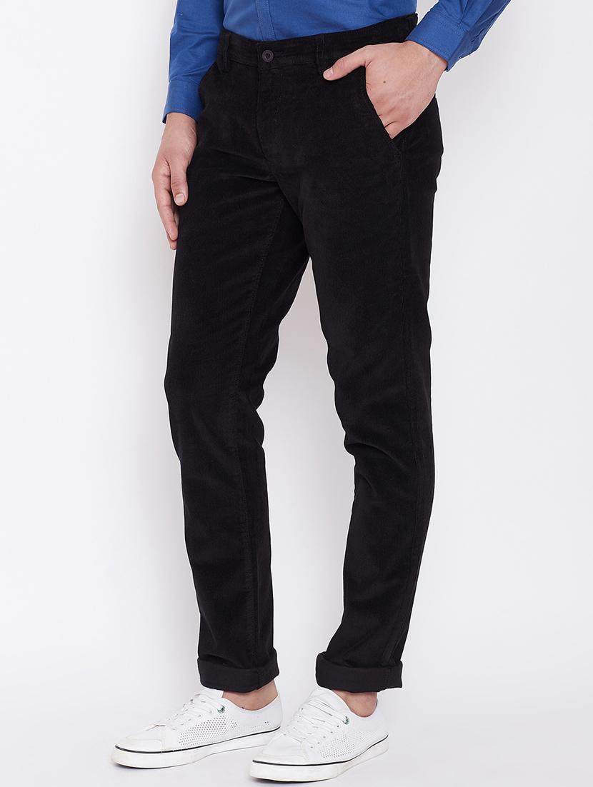 black solid corduroy casual trouser - 16509403 - Zoom Image - 2