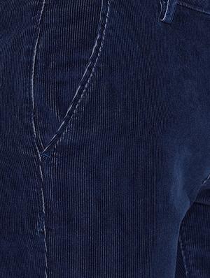 navy blue solid corduroy casual trouser - 16509407 - Standard Image - 5