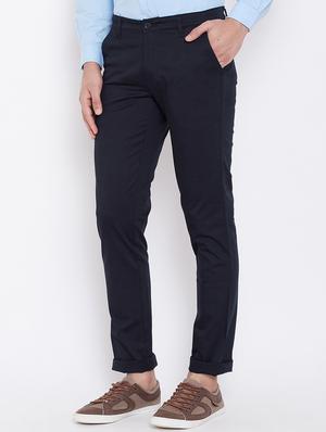 navy blue solid chinos - 16509417 - Standard Image - 2