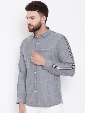 grey denim striped casual shirt - 16509420 - Standard Image - 2