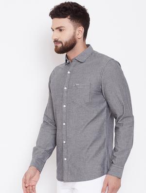 grey denim solid casual shirt - 16509421 - Standard Image - 2