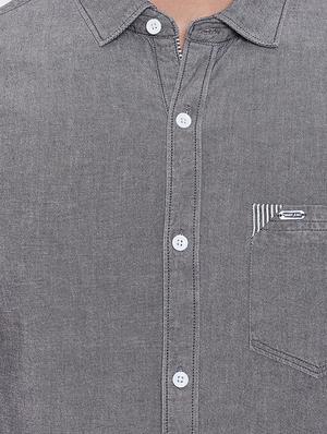 grey denim solid casual shirt - 16509421 - Standard Image - 5