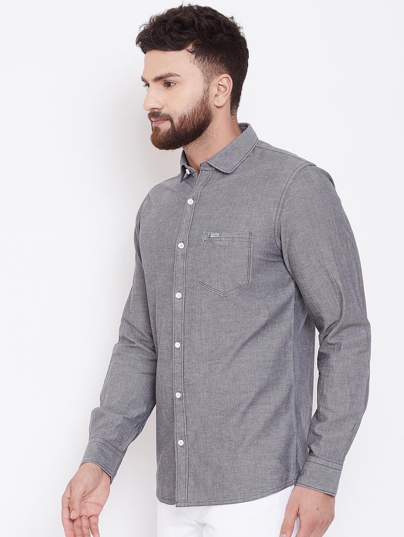 grey denim solid casual shirt - 16509421 - Zoom Image - 2
