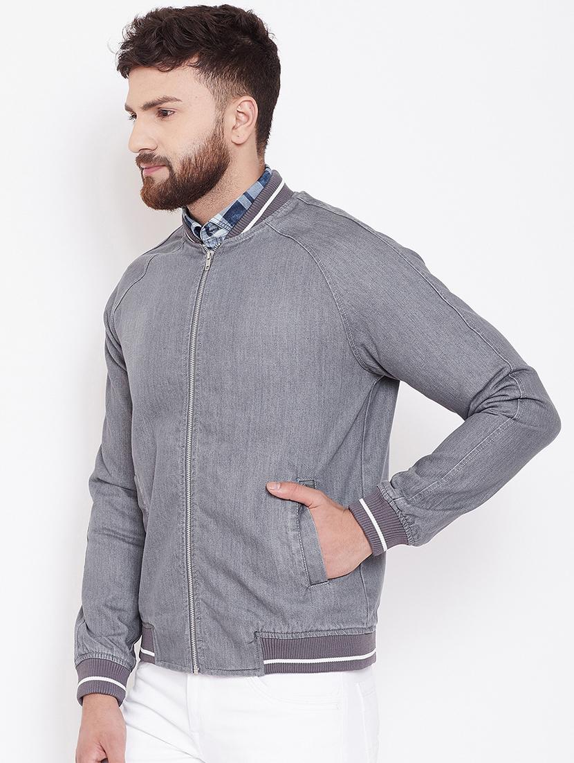 grey solid denim jacket - 16509456 - Zoom Image - 2