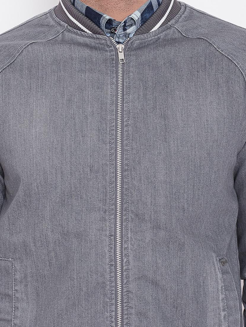 grey solid denim jacket - 16509456 - Zoom Image - 5