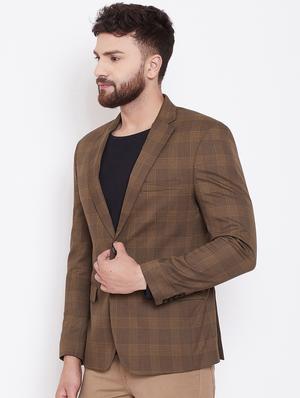 brown single breasted checkered casual blazer - 16509459 - Standard Image - 2