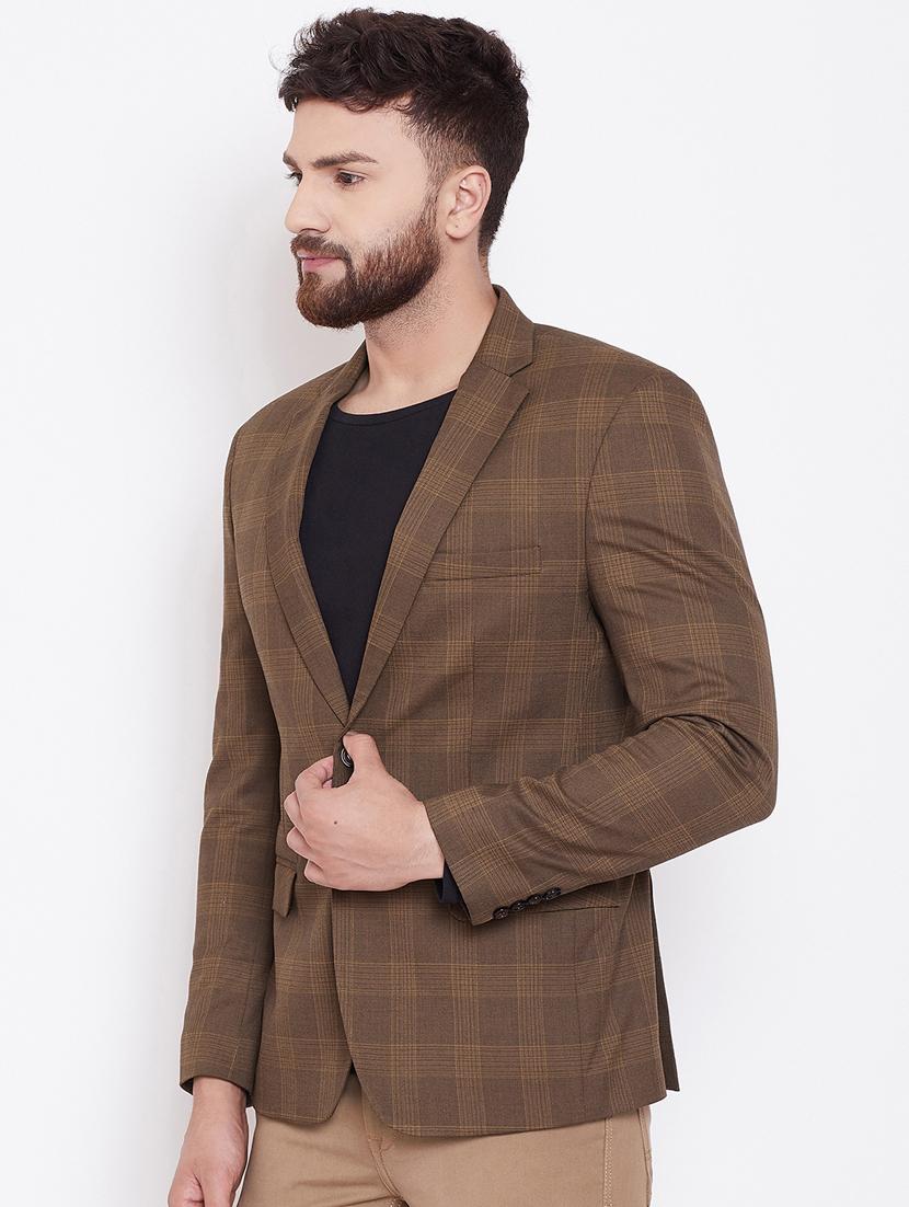 brown single breasted checkered casual blazer - 16509459 - Zoom Image - 2