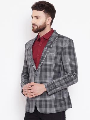 grey single breasted checkered casual blazer - 16509461 - Standard Image - 2