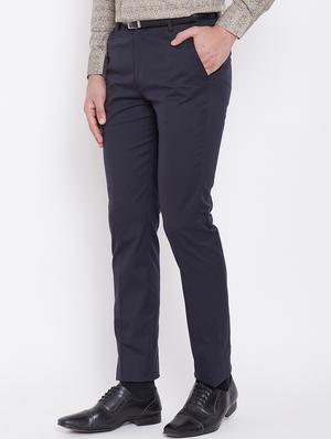 navy blue textured flat front formal trouser - 16509471 - Standard Image - 2