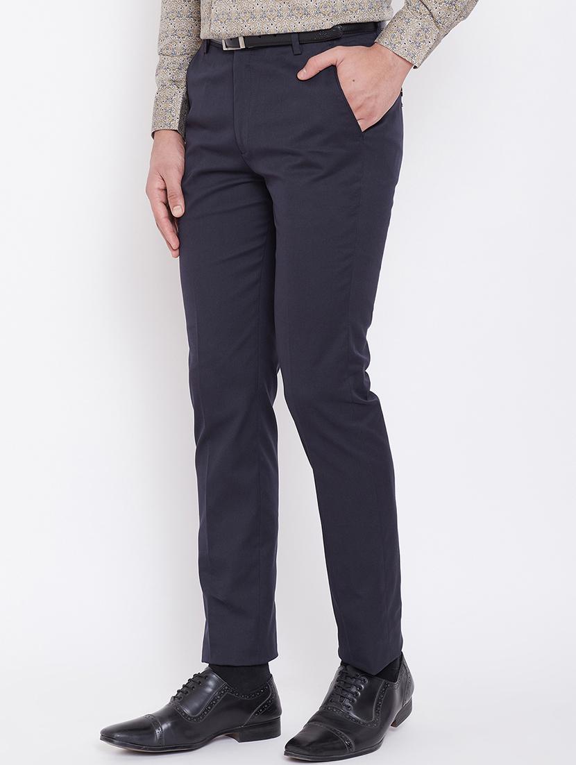 navy blue textured flat front formal trouser - 16509471 - Zoom Image - 2
