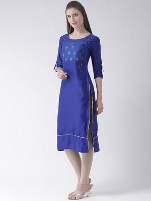 block print silk straight kurta - 16511010 - Standard Image - 2