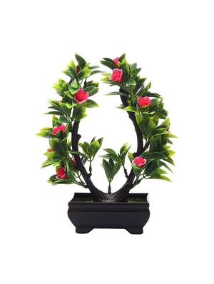 artificial u shaped bonsai tree with green leaves and pink roses - 16513468 - Standard Image - 2