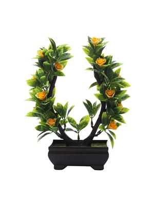 artificial u shaped bonsai tree with green leaves and yellow roses - 16513469 - Standard Image - 2