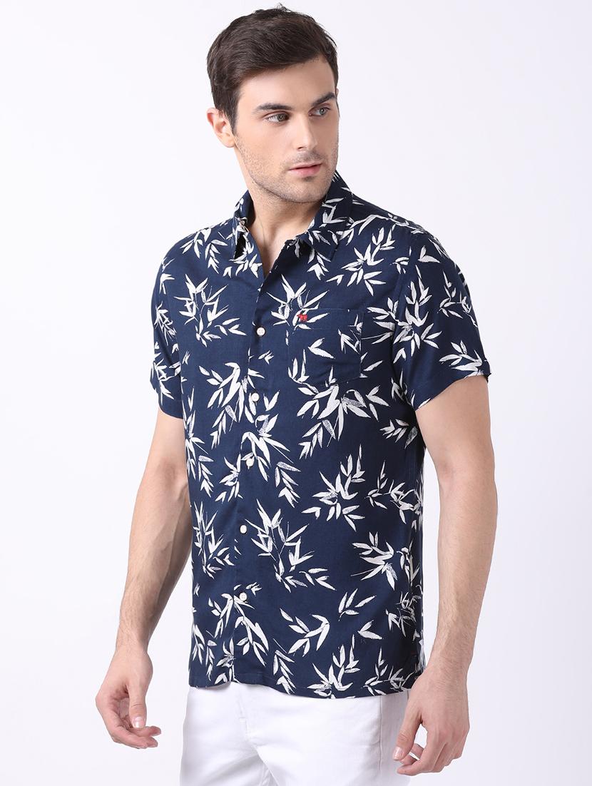 navy blue tropical printed casual shirt - 16515032 - Zoom Image - 2