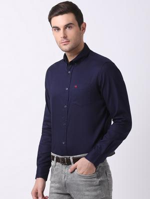 navy blue solid casual shirt - 16515035 - Standard Image - 2