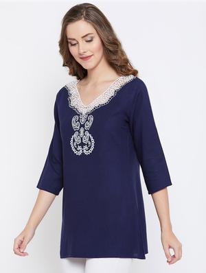 embroidered detail solid tunic - 16517553 - Standard Image - 2