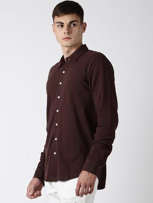 brown solid casual shirt - 16517896 - Standard Image - 2