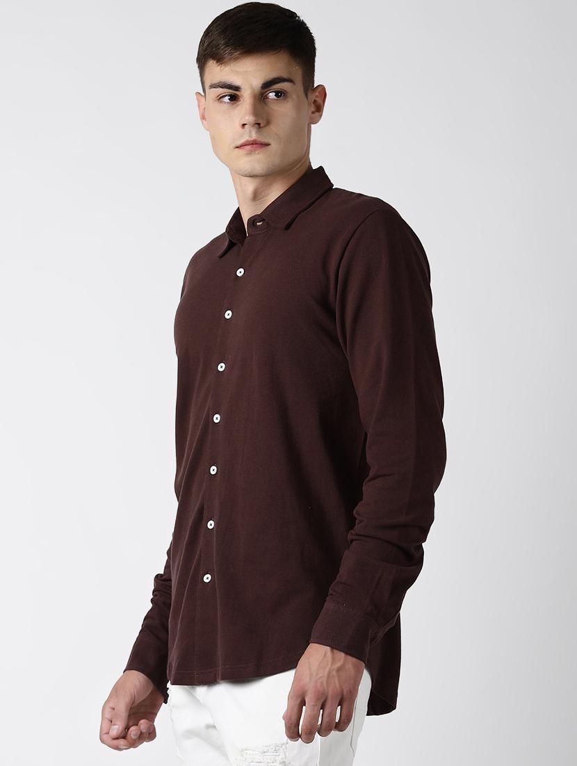 brown solid casual shirt - 16517896 - Zoom Image - 2