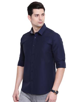 dark blue solid casual shirt - 16518023 - Standard Image - 2