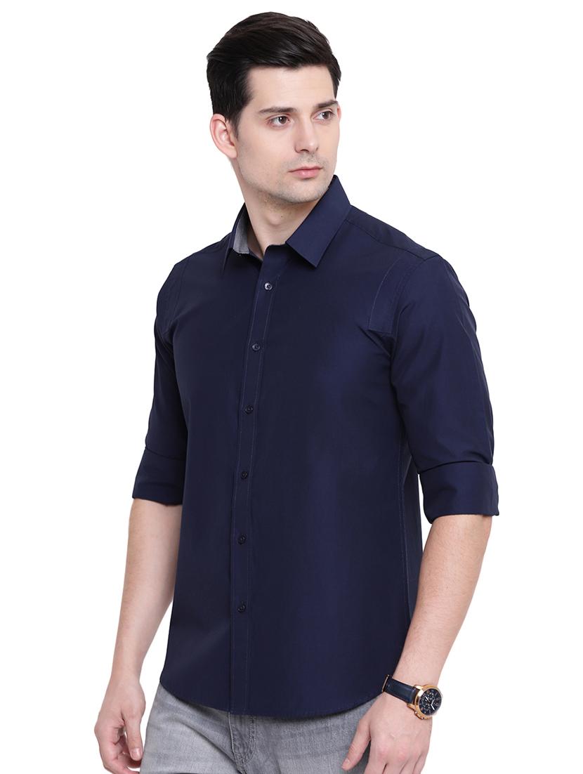 dark blue solid casual shirt - 16518023 - Zoom Image - 2