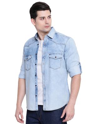 blue denim casual shirt - 16518054 - Standard Image - 2