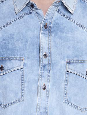 blue denim casual shirt - 16518054 - Standard Image - 5
