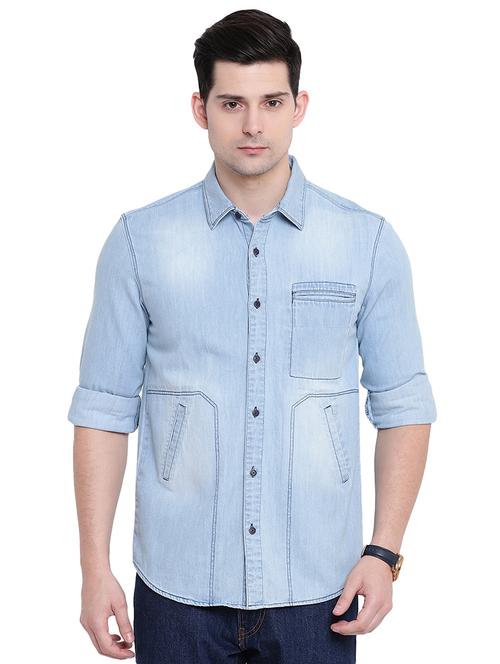 blue denim casual shirt - 16518055 - Standard Image - 1