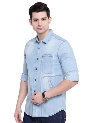 blue denim casual shirt - 16518055 - Standard Image - 2